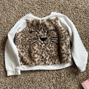 Kids Furry Cat Face Sweater - White and Brown